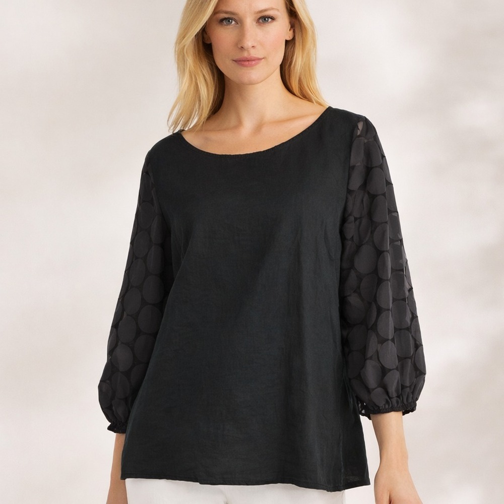 James Lakeland Chambray Blouse Top Minimalist Relaxed Breathable Italian Size 8